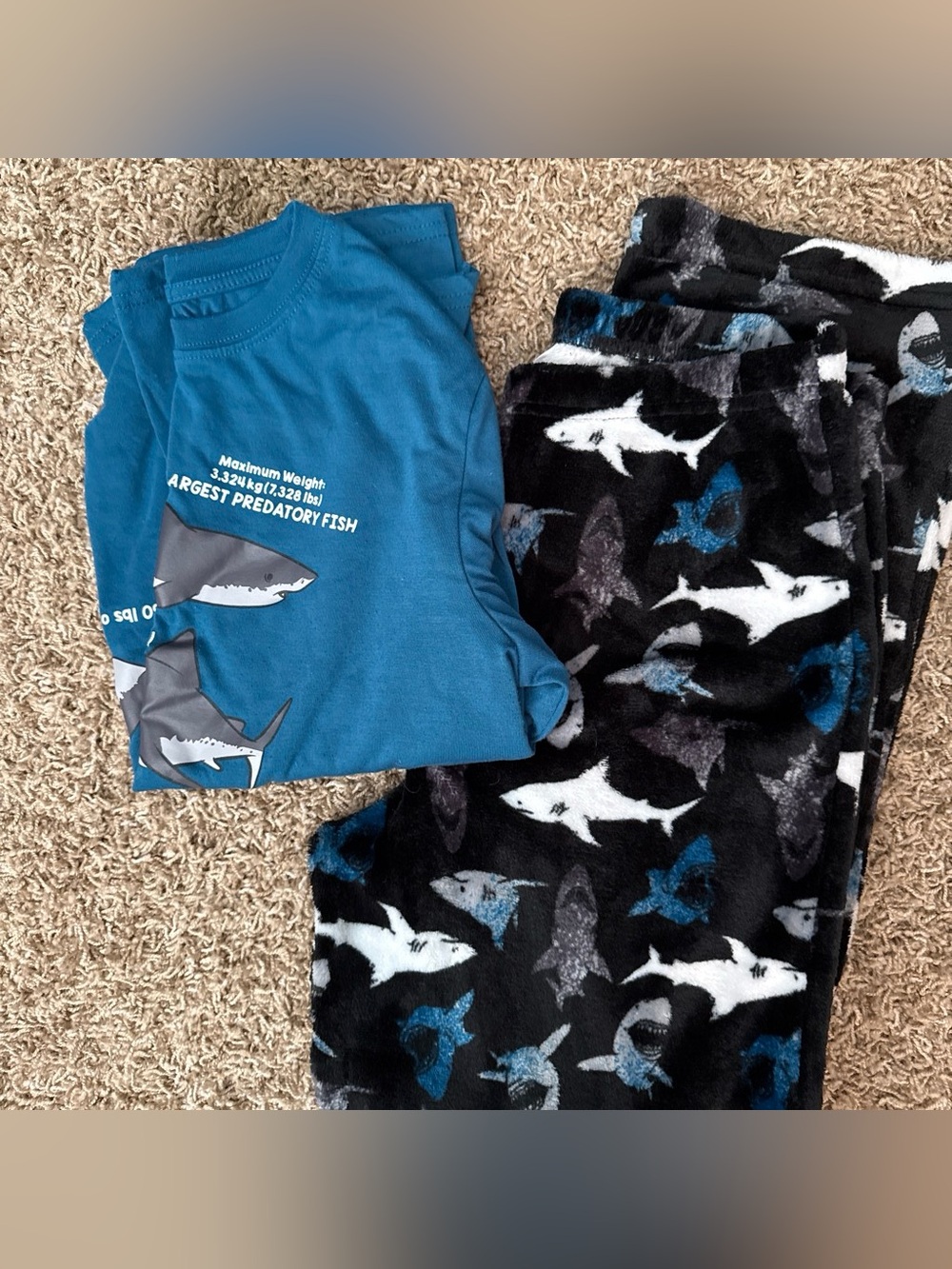 wonder nation Blue Shark Graphic Top with Black Shark-Print Pants Pajama Set